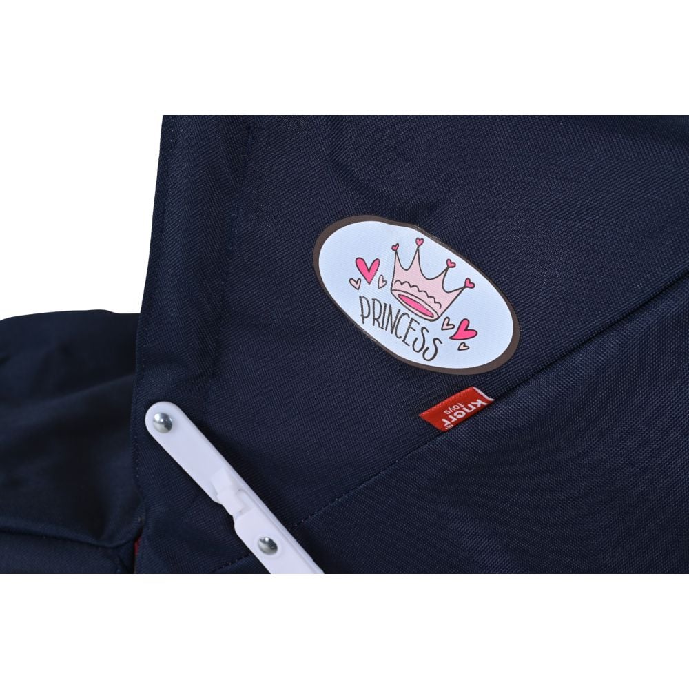 Carucior retro pentru papusi, Knorr Toys Classic, copertina reglabila, 80 x 31 x 71 cm, Navy Blue Rose Princess