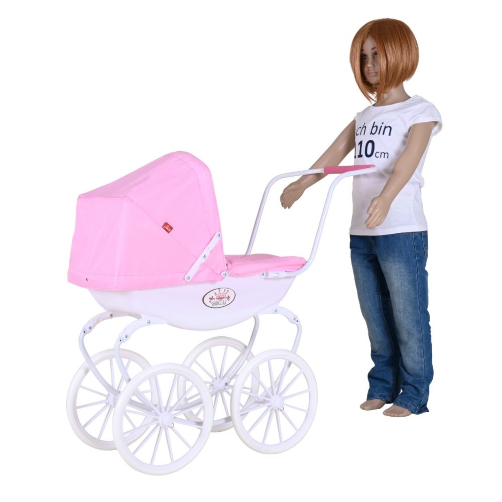 Carucior retro pentru papusi, Knorr Toys Classic, copertina reglabila, 80 x 31 x 71 cm, Rose White Princess