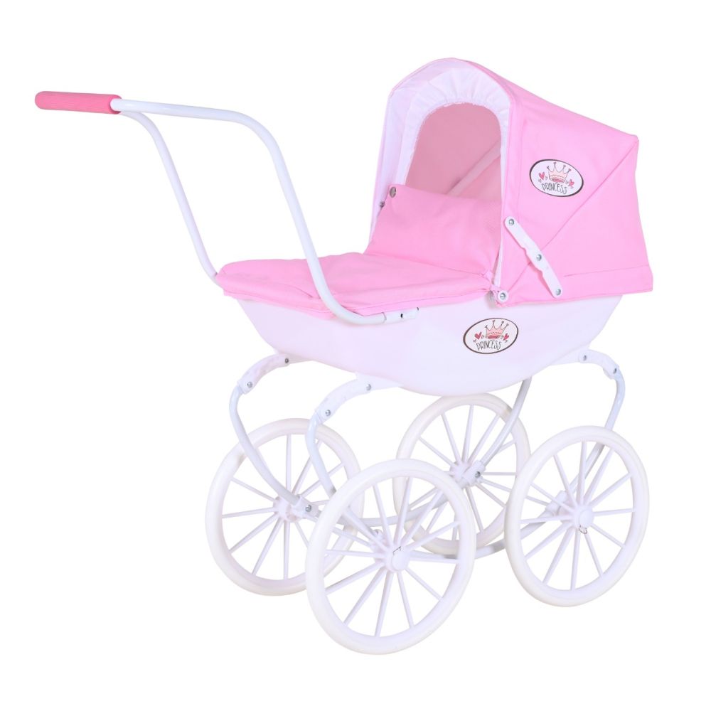 Carucior retro pentru papusi, Knorr Toys Classic, copertina reglabila, 80 x 31 x 71 cm, Rose White Princess