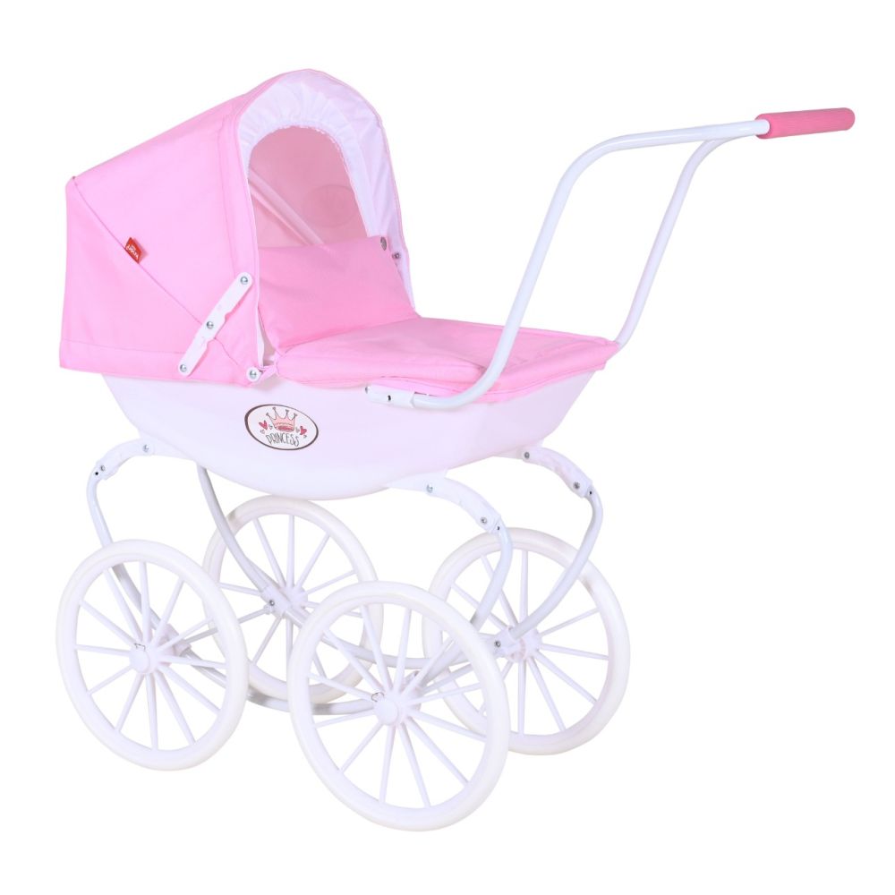 Carucior retro pentru papusi, Knorr Toys Classic, copertina reglabila, 80 x 31 x 71 cm, Rose White Princess
