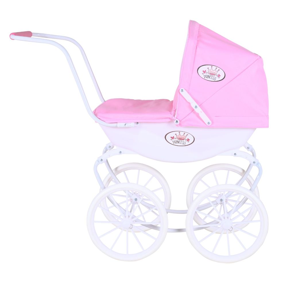 Carucior retro pentru papusi, Knorr Toys Classic, copertina reglabila, 80 x 31 x 71 cm, Rose White Princess