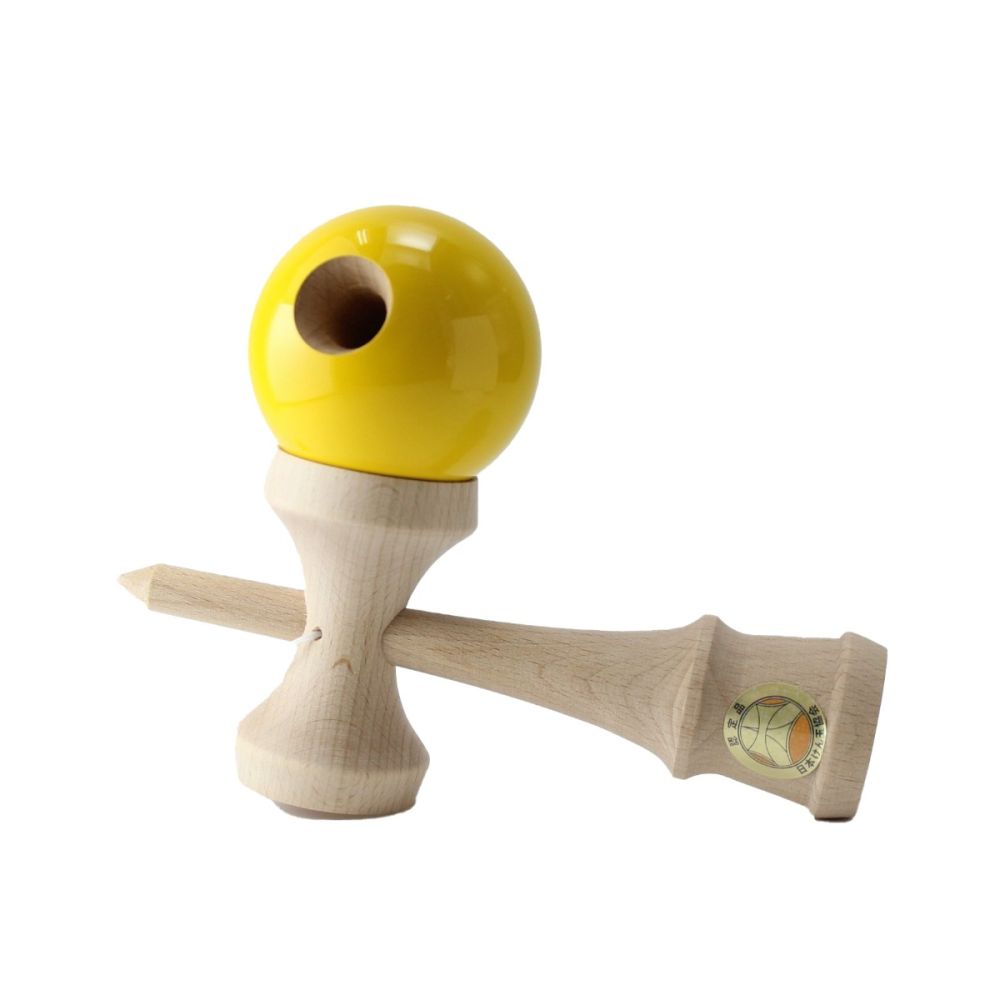 Jucarie de indemanare, din lemn, Ozora, Kendama, Galben, 18 cm