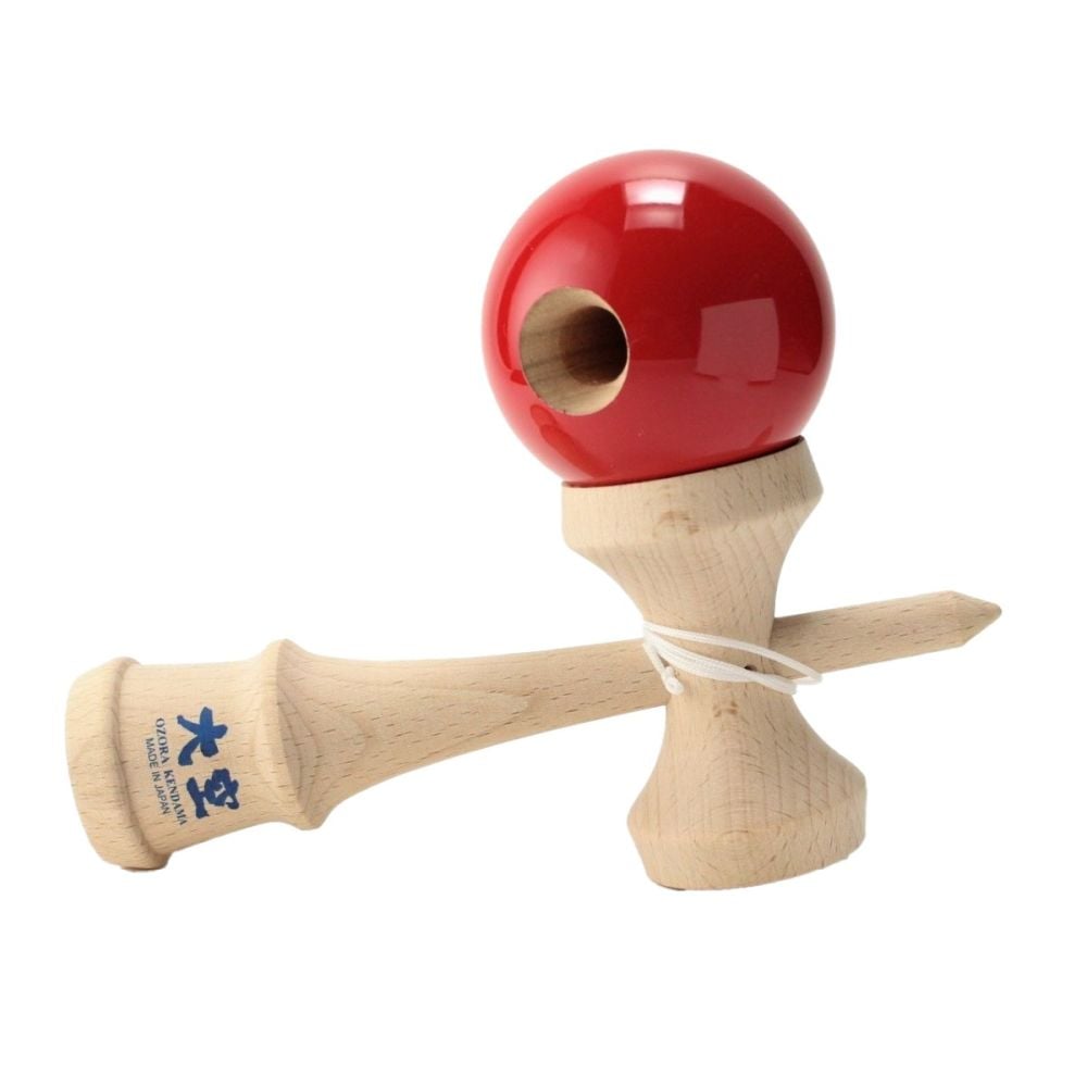 Jucarie de indemanare, din lemn, Ozora, Kendama, Rosu, 18 cm