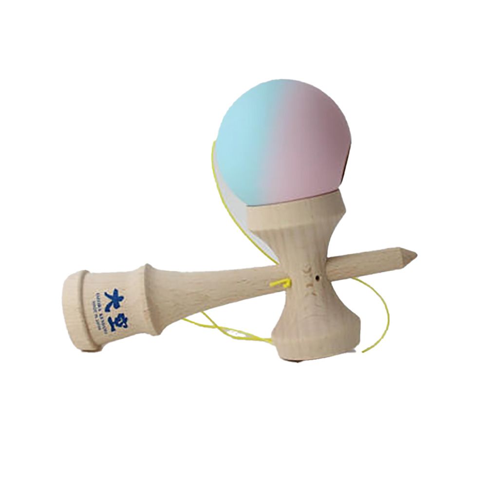 Jucarie de indemanare, din lemn, Ozora, Kendama, Roz-Bleu, 18 cm