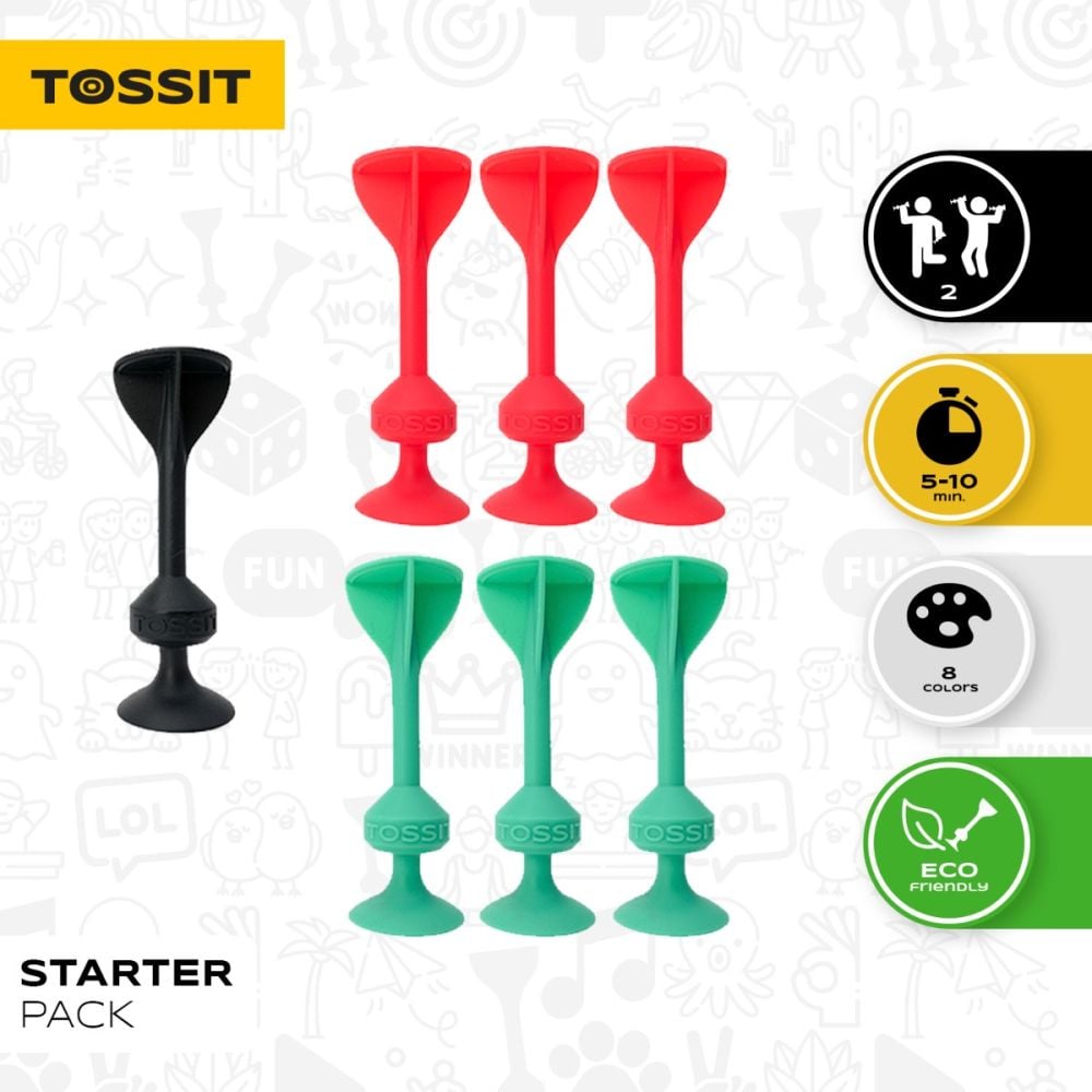 Joc de darts cu ventuze, Tossit, 7 buc, Rosu-Turcoaz