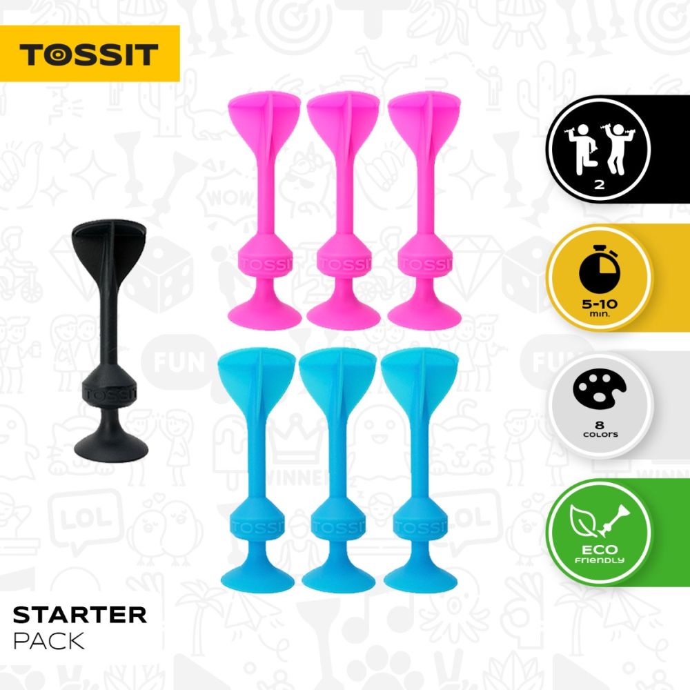 Joc de darts cu ventuze, Tossit, 7 buc, Roz-Bleu