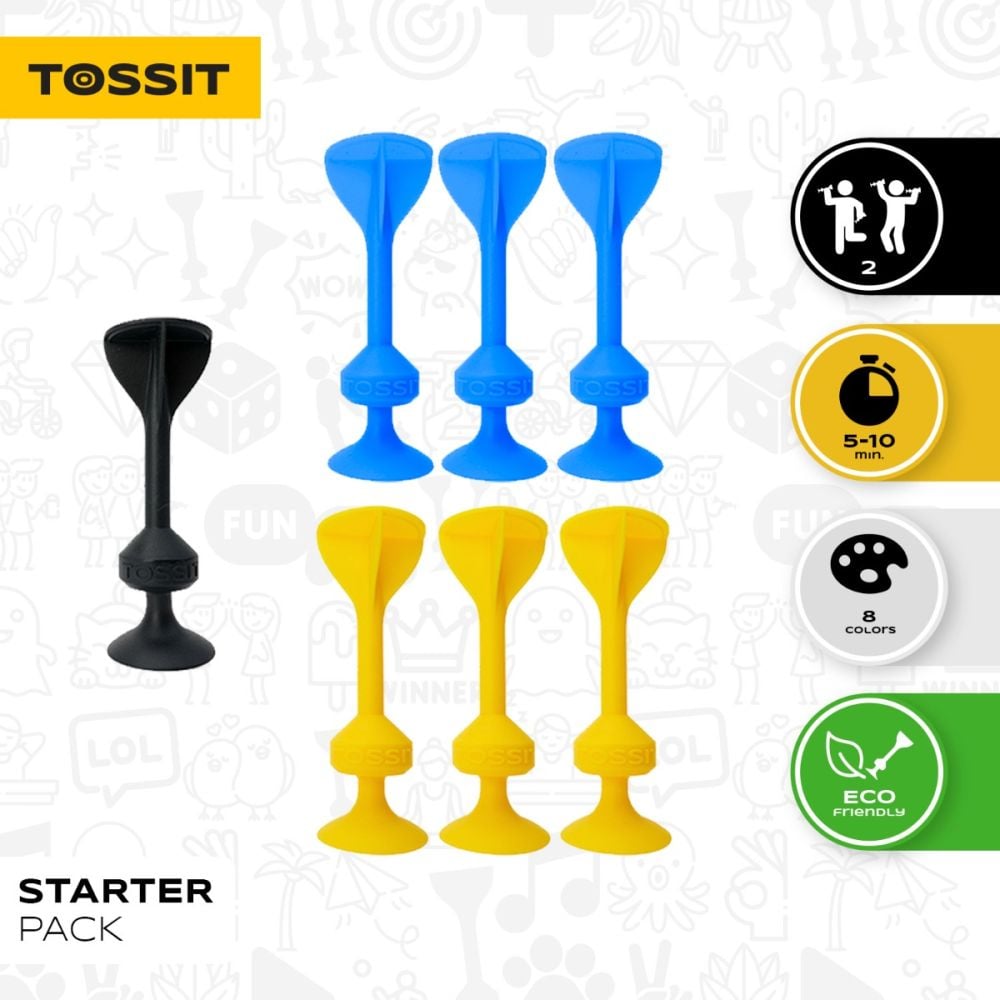 Joc de darts cu ventuze, Tossit, 7 buc, Albastru-Galben