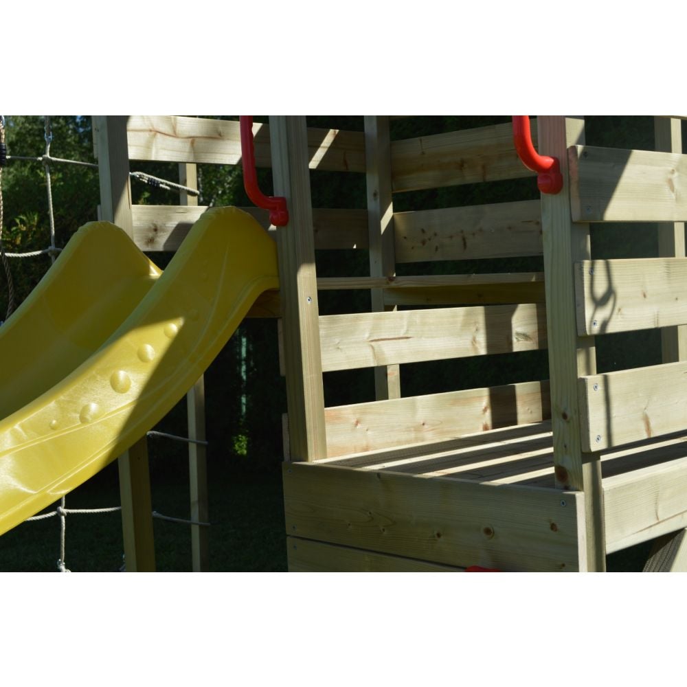 Turn de joaca cu 2 platforme, Wendi Toys, panou de catarare, tobogan, leagan si modul de gimnastica