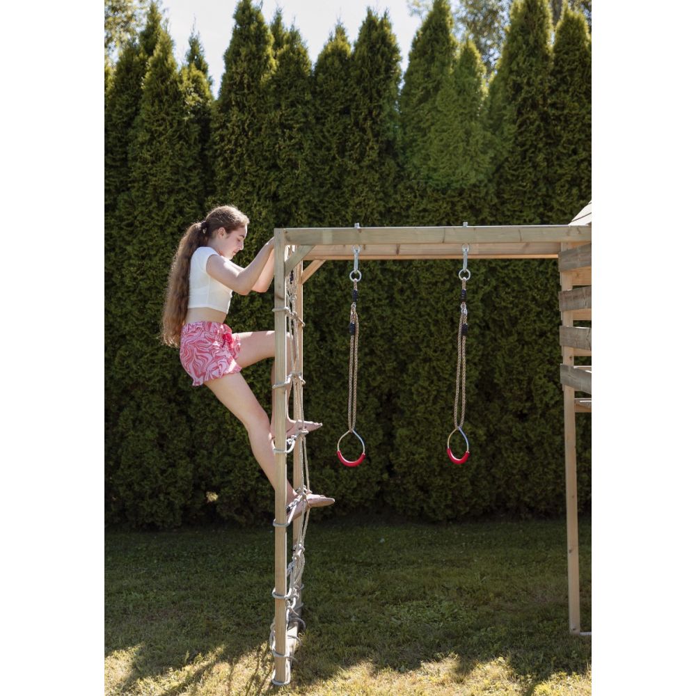 Turn de joaca cu 2 platforme, Wendi Toys, panou de catarare, tobogan, leagan si modul de gimnastica