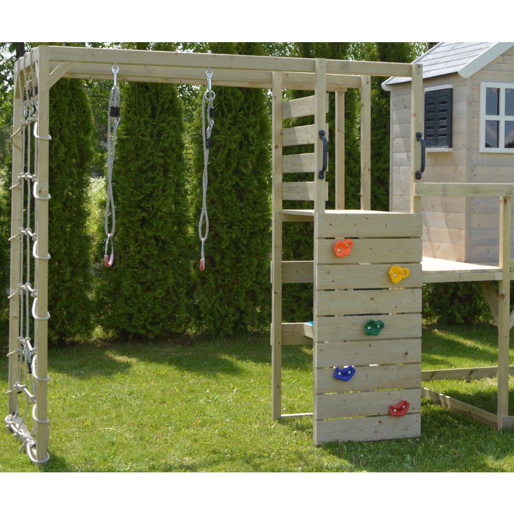 Casuta Wendi Toys Summer Adventure House, cu loc pentru nisip, tobogan, leagan dublu, modul sport, bucatarie