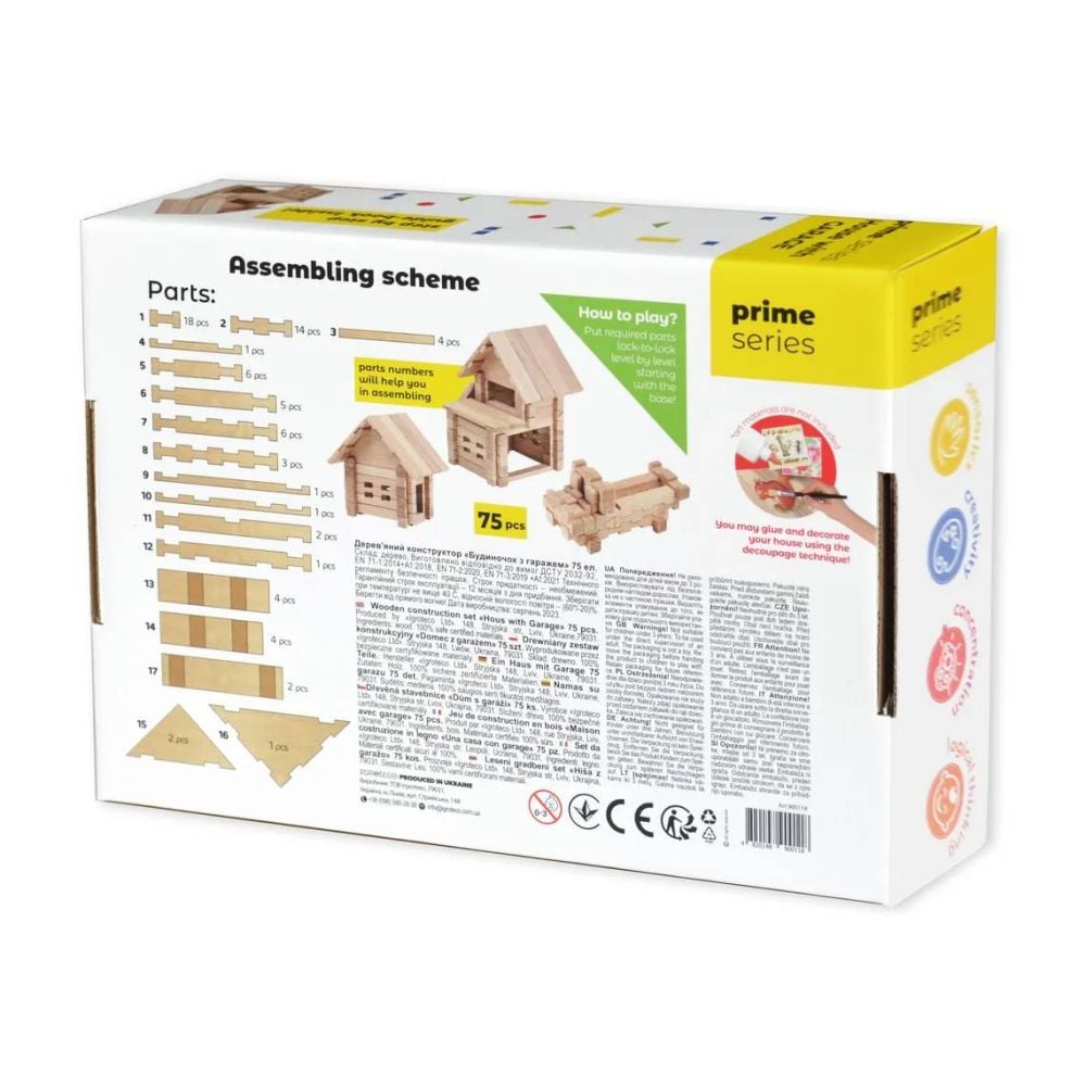Set de constructie din lemn, Igroteco, Casa cu garaj, 75 piese