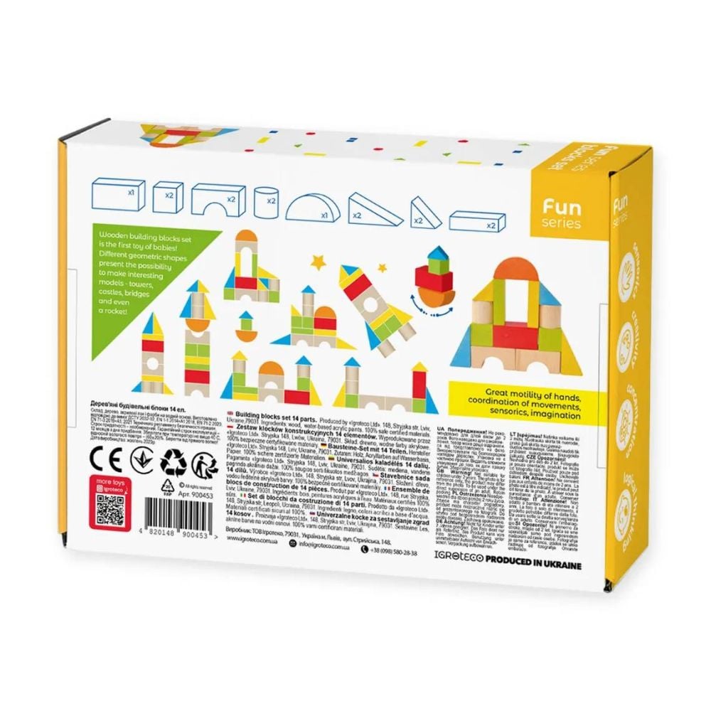 Set blocuri de constructie din lemn, Igroteco, 14 piese