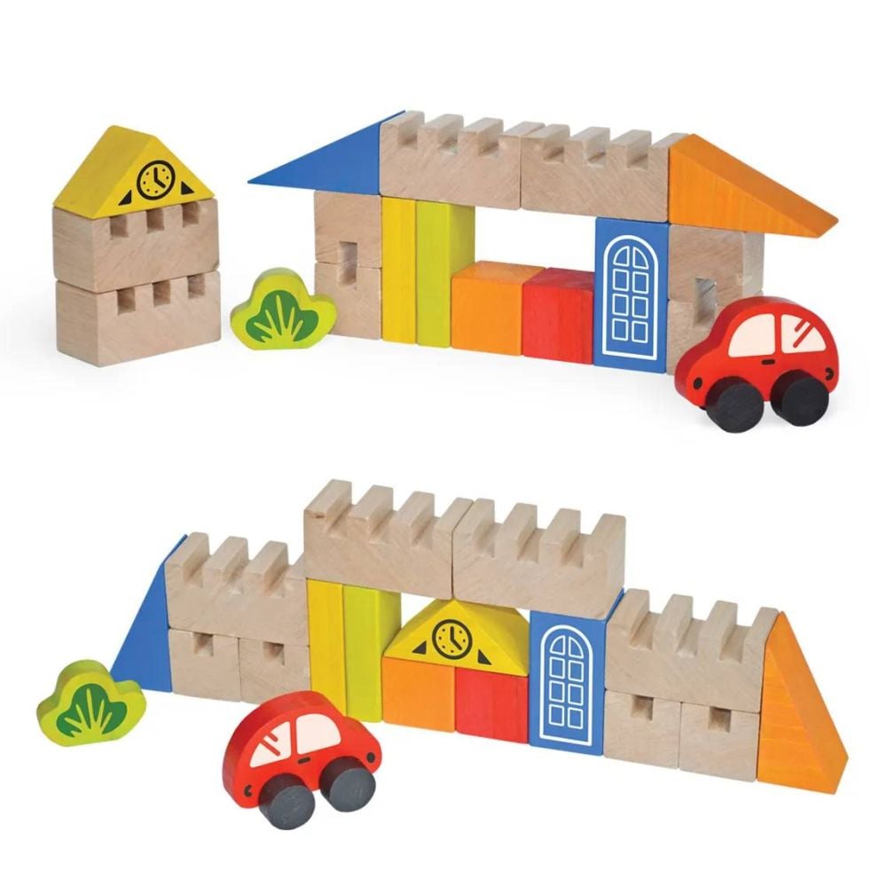 Set blocuri de constructie din lemn, Igroteco, Oras, 18 piese