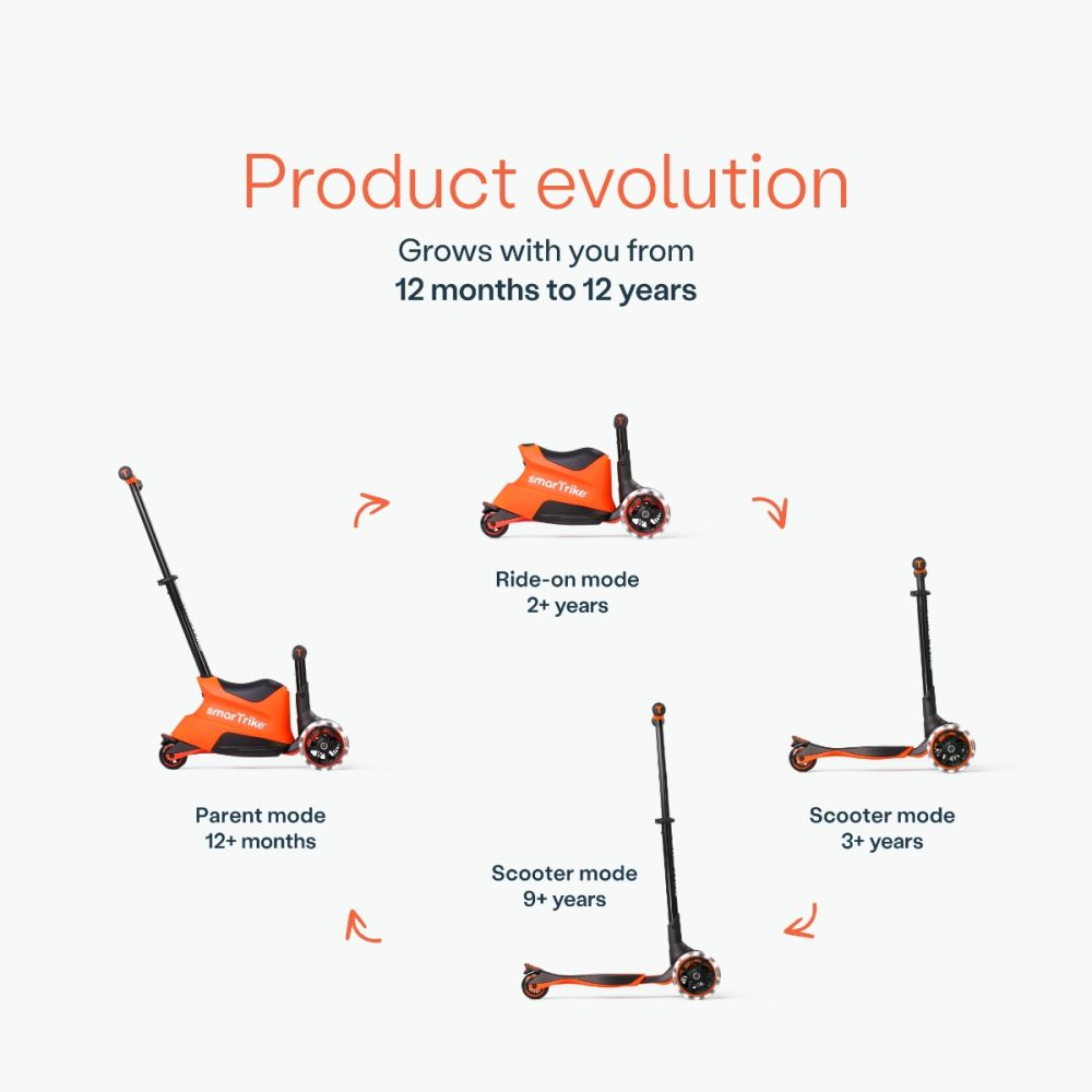 Trotineta 3 in 1, Smart Trike Xtend, Ride-On, Orange