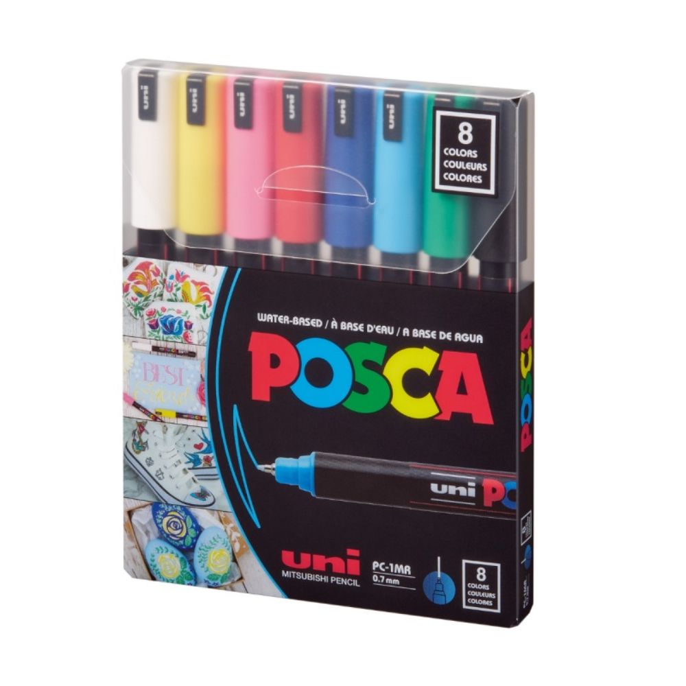 Set markere Posca, UNI PC-1MR, 0.7 MM, Varf Fin Metalic, 8 culori
