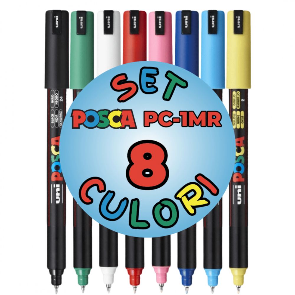 Set markere Posca, UNI PC-1MR, 0.7 MM, Varf Fin Metalic, 8 culori