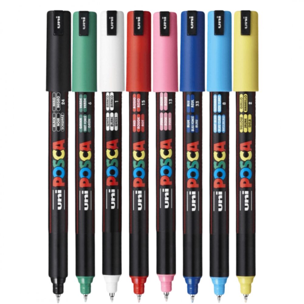 Set markere Posca, UNI PC-1MR, 0.7 MM, Varf Fin Metalic, 8 culori