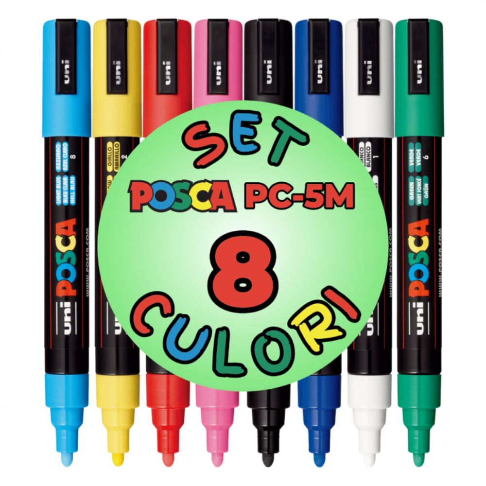 Set markere Posca, UNI PC-5M, 1.8-2.5 MM, 8 culori