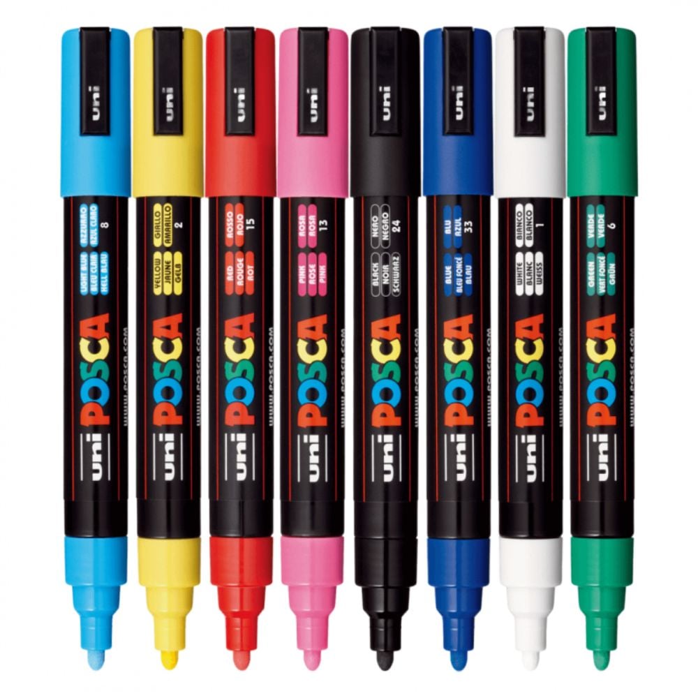 Set markere Posca, UNI PC-5M, 1.8-2.5 MM, 8 culori