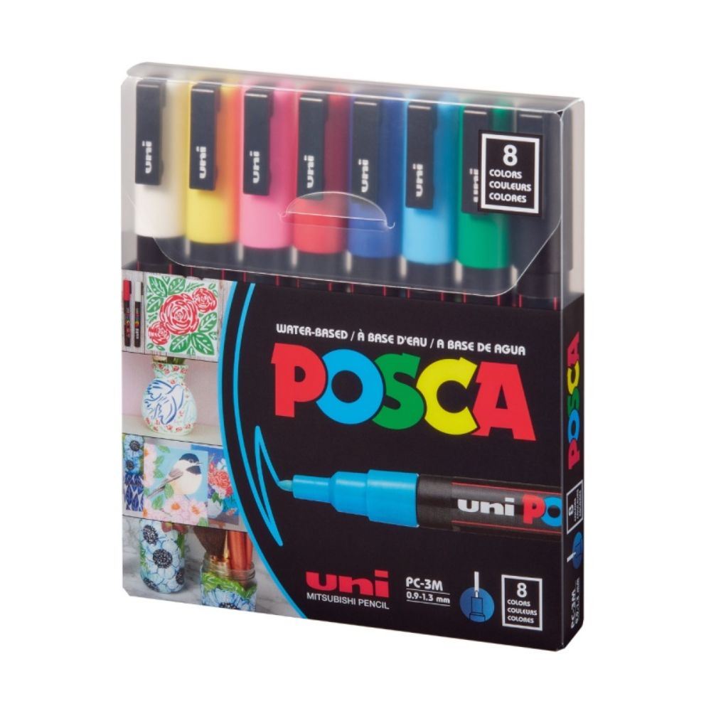 Set markere Posca, UNI PC-3M, 0.9-1.3 MM, 8 culori