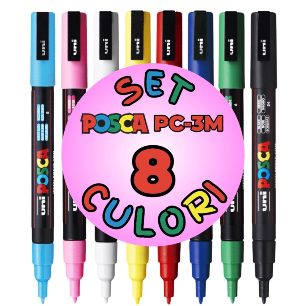 Set markere Posca, UNI PC-3M, 0.9-1.3 MM, 8 culori