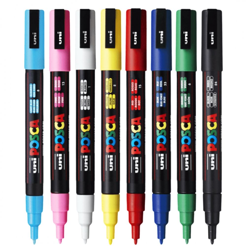 Set markere Posca, UNI PC-3M, 0.9-1.3 MM, 8 culori