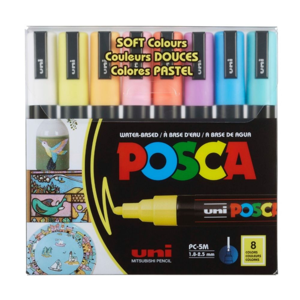 Set markere Posca, UNI PC-5M, 1.8-2.5 MM, 8 culori pastel