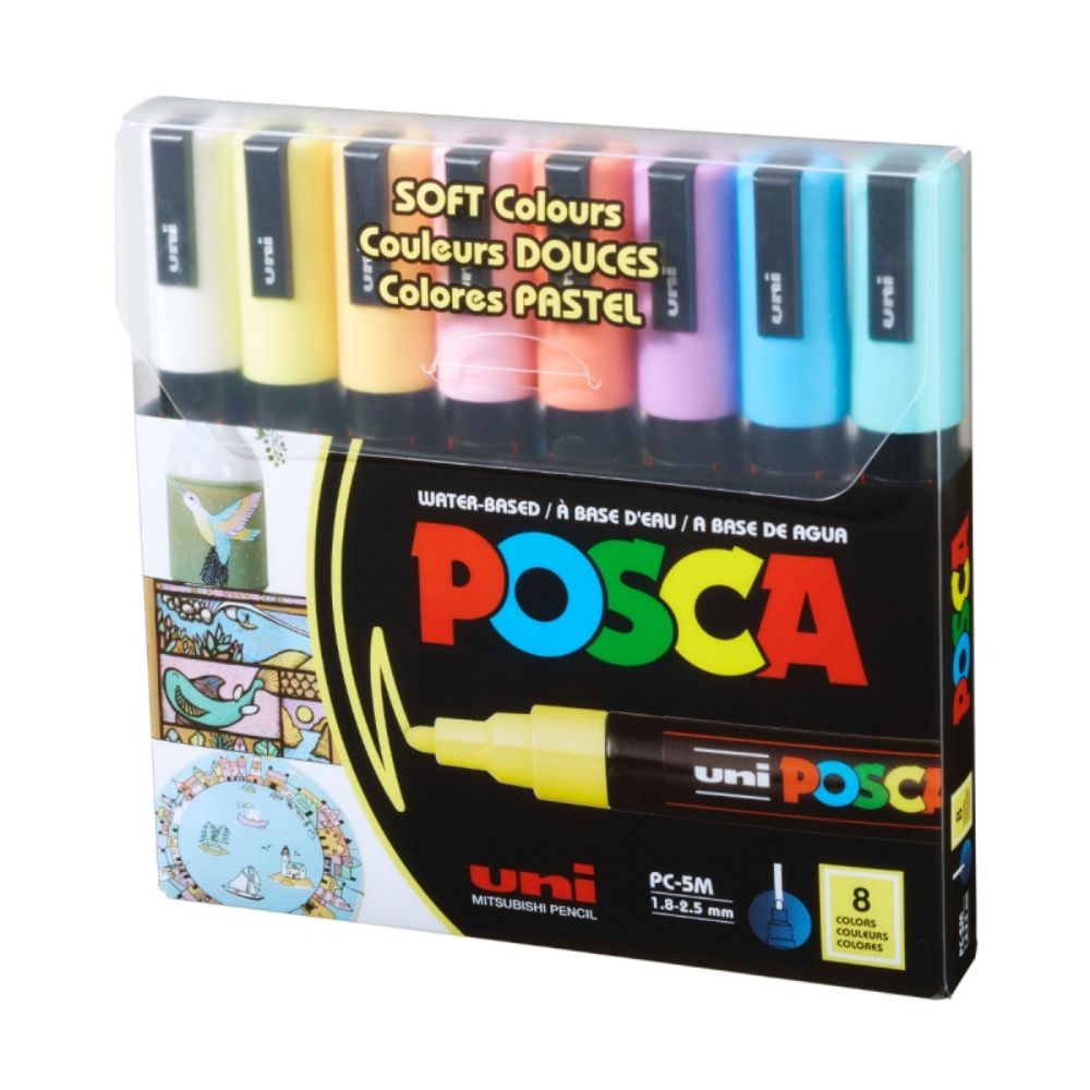 Set markere Posca, UNI PC-5M, 1.8-2.5 MM, 8 culori pastel