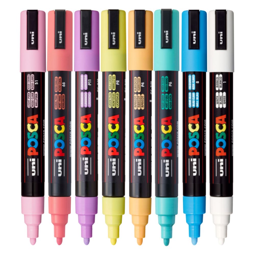 Set markere Posca, UNI PC-5M, 1.8-2.5 MM, 8 culori pastel