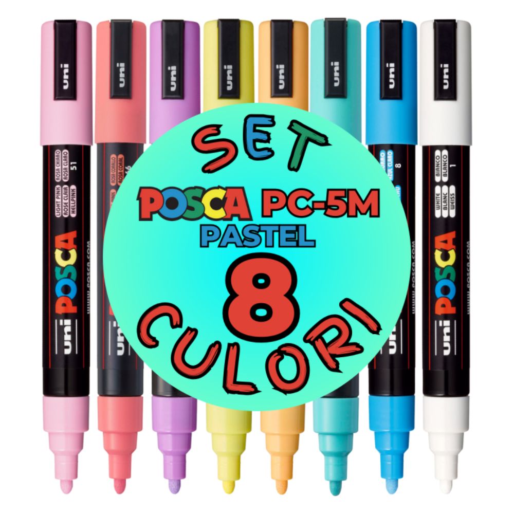 Set markere Posca, UNI PC-5M, 1.8-2.5 MM, 8 culori pastel