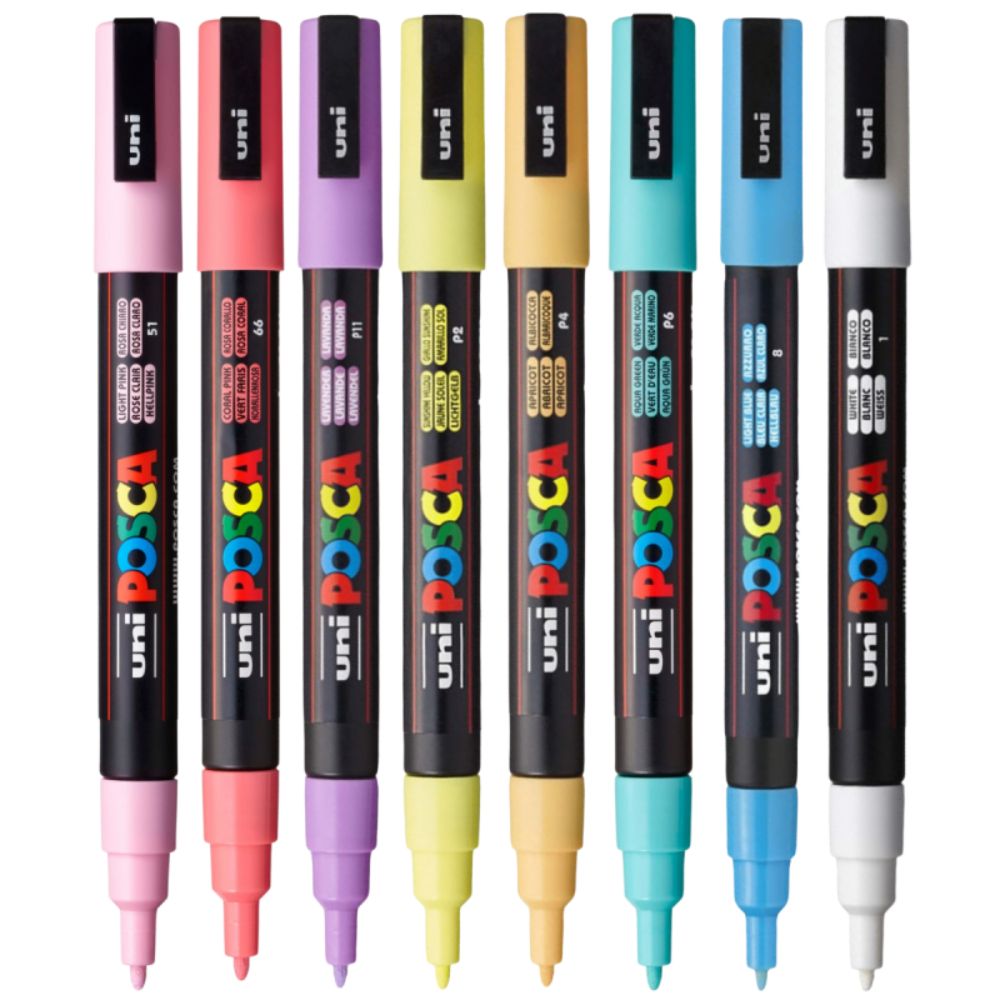 Set markere Posca, UNI PC-3M, 0.9-1.3 MM, 8 culori pastel