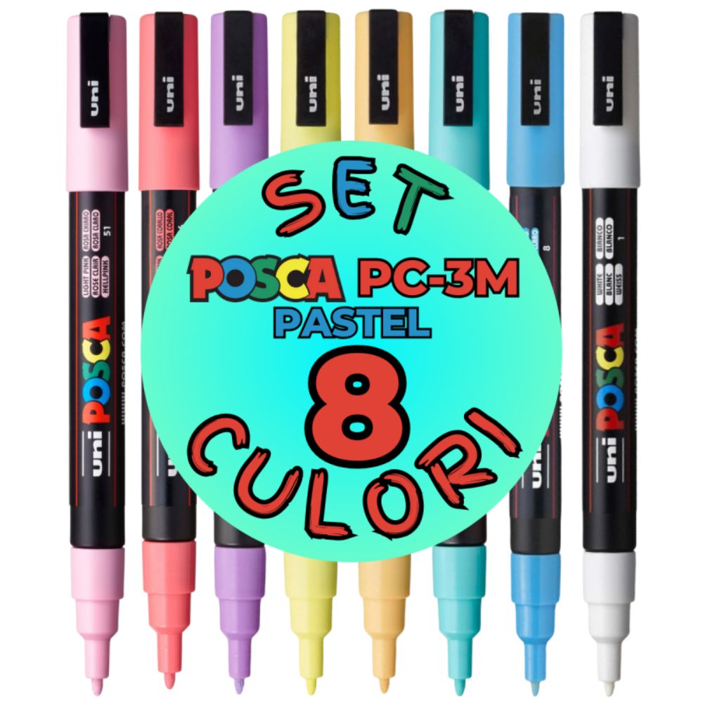 Set markere Posca, UNI PC-3M, 0.9-1.3 MM, 8 culori pastel