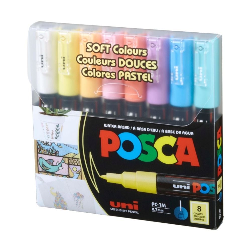 Set markere Posca, UNI PC-1M, 0.7 MM, 8 culori pastel