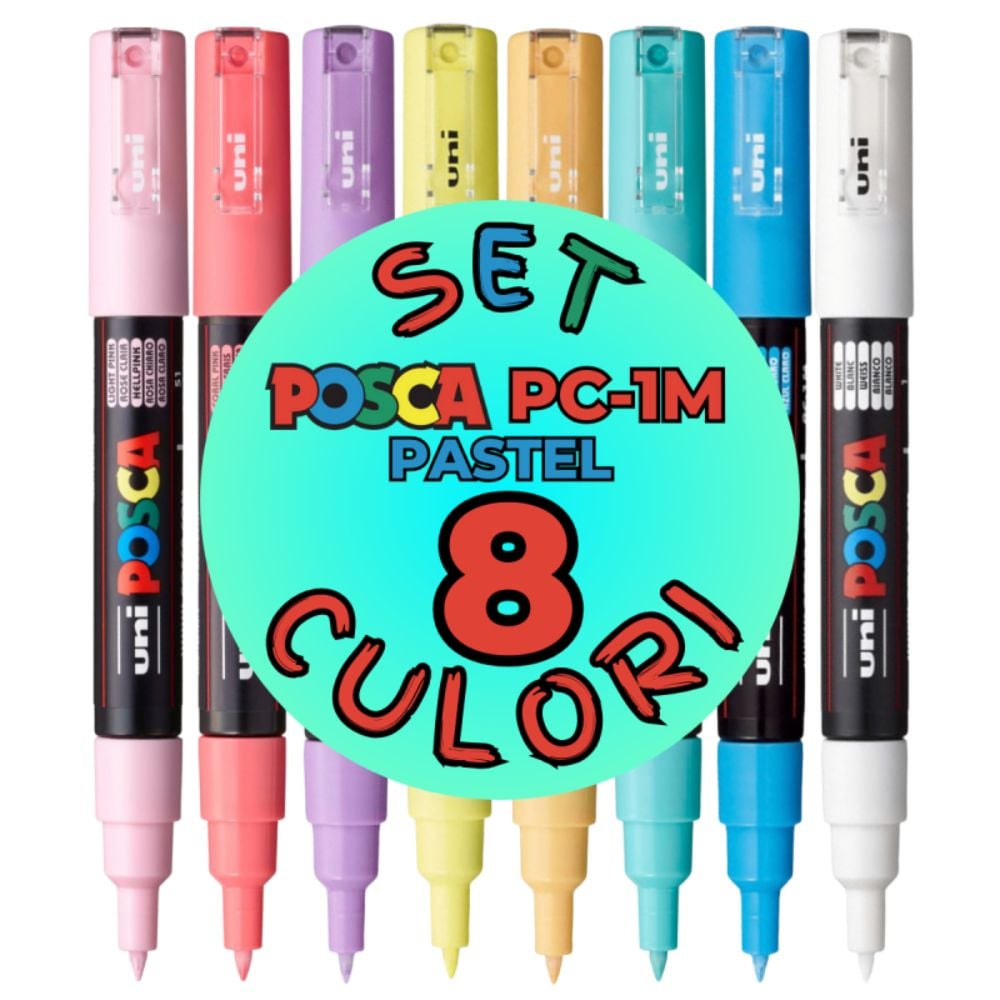 Set markere Posca, UNI PC-1M, 0.7 MM, 8 culori pastel