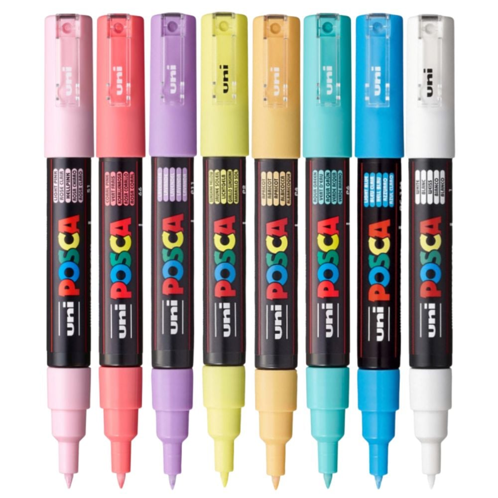 Set markere Posca, UNI PC-1M, 0.7 MM, 8 culori pastel
