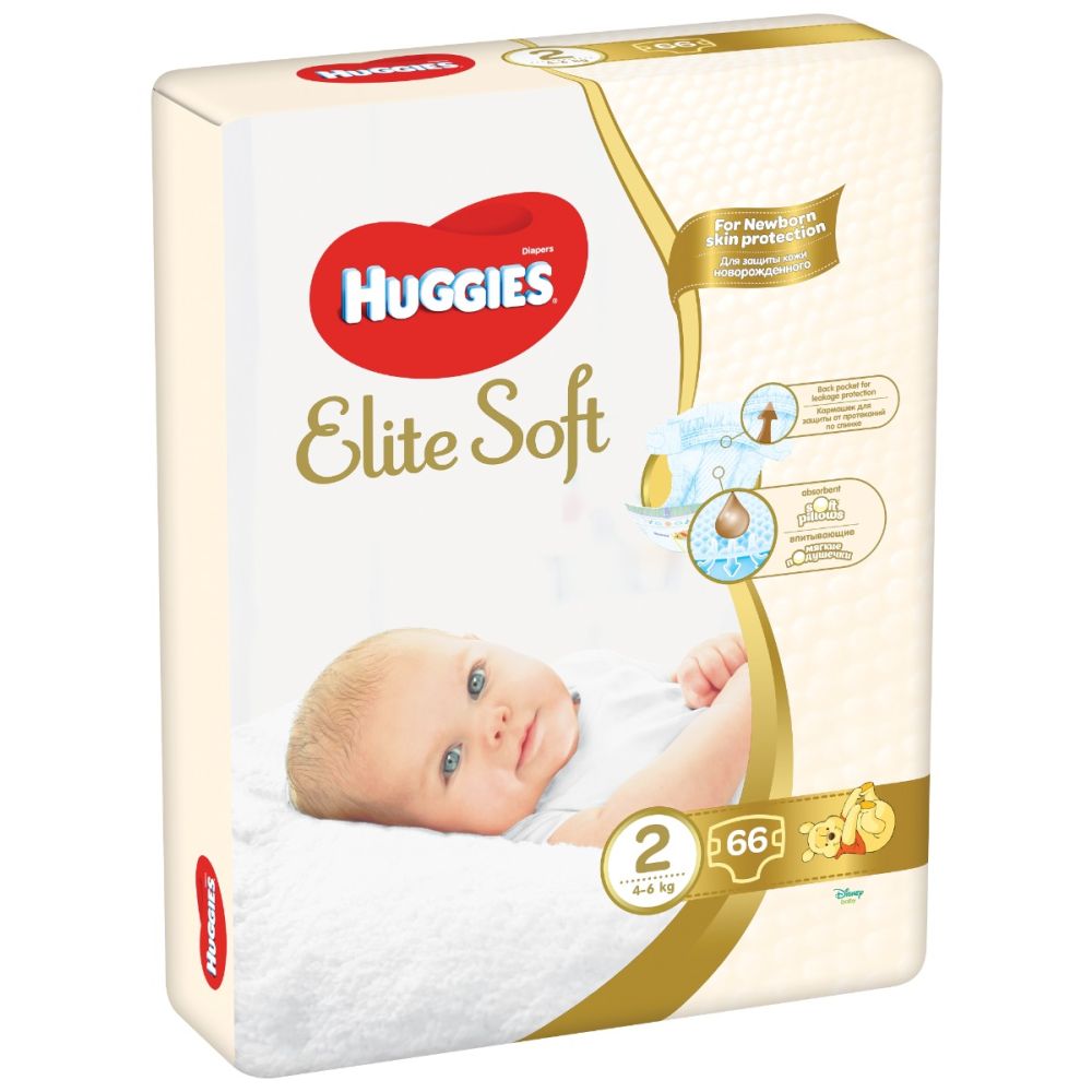 Scutece Huggies Elite Soft 2, 66 buc, 4 - 6 kg