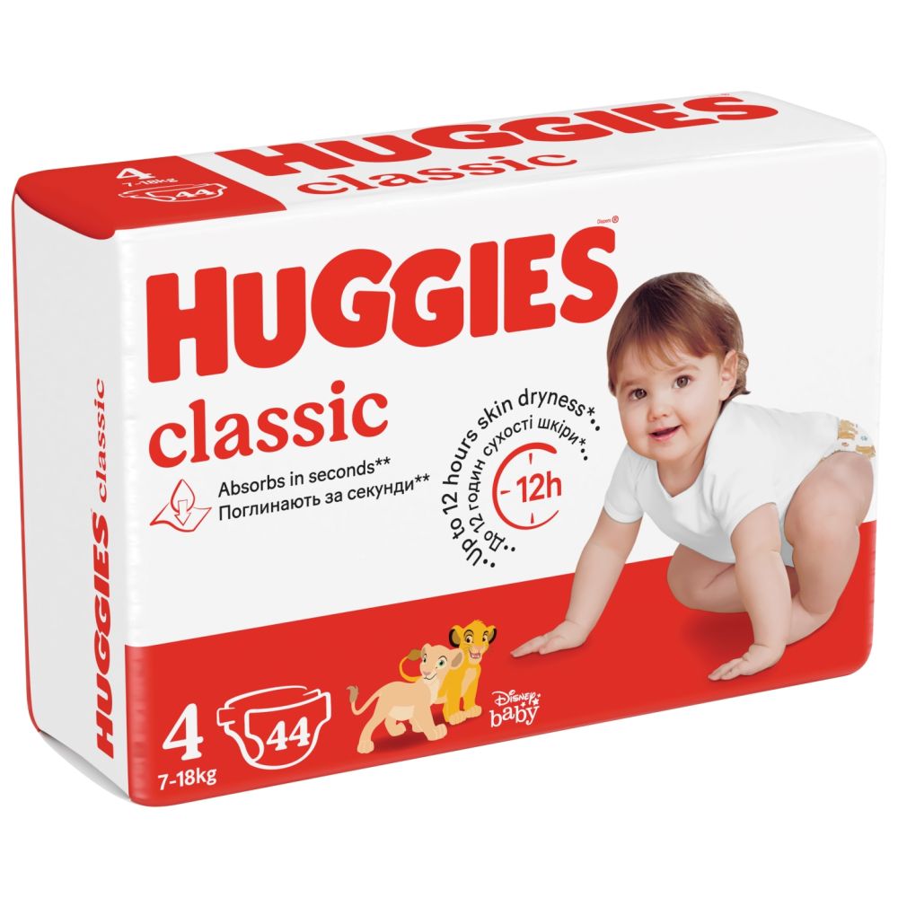 Scutece Huggies, Classic Jumbo, Nr 4, 7-18 kg, 44 buc
