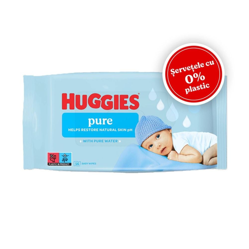 Servetele umede Huggies, BW Pure, zero plastic, 48 buc