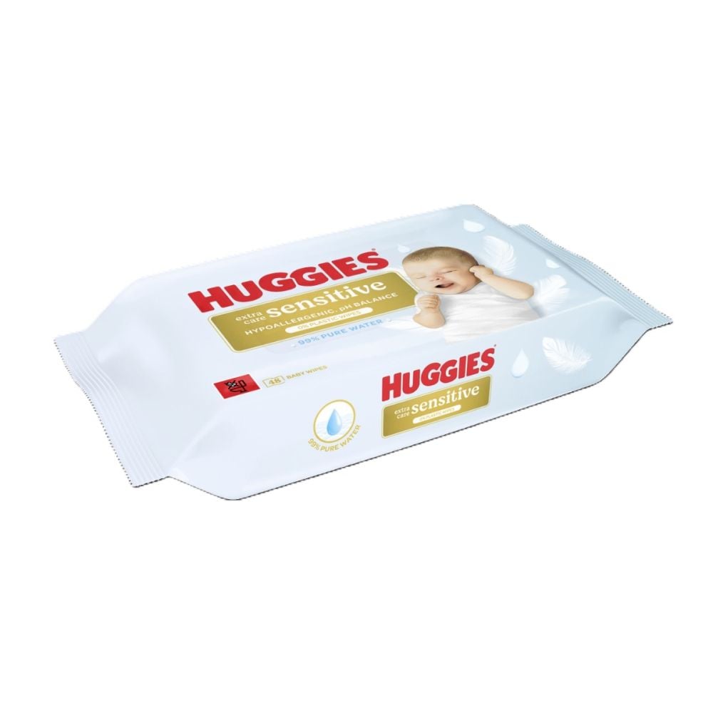Servetele umede Huggies, Pure Extra Sensitive, zero plastic, 48 buc