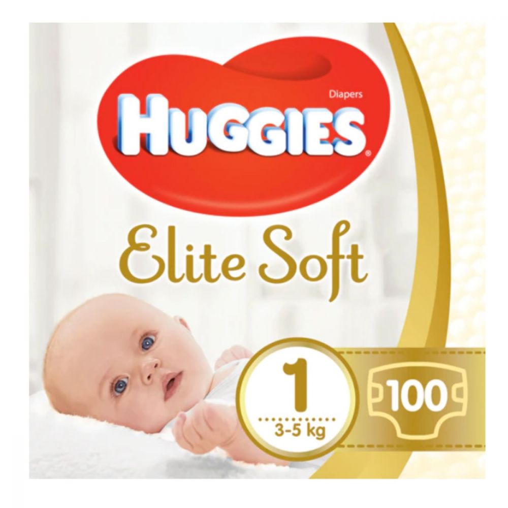 Scutece Huggies, Elite Soft, Marimea 1, 3-5 kg, 100 buc