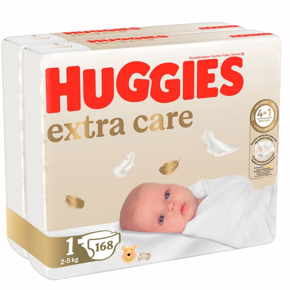 Scutece Huggies, Extra Care Mega, Nr 1, 2-5 kg, 168 bucati