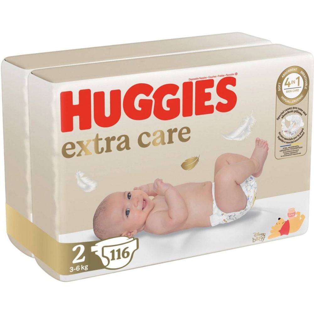 Scutece Huggies, Extra Care Jumbo, Nr 2, 3-6 kg, 116 buc
