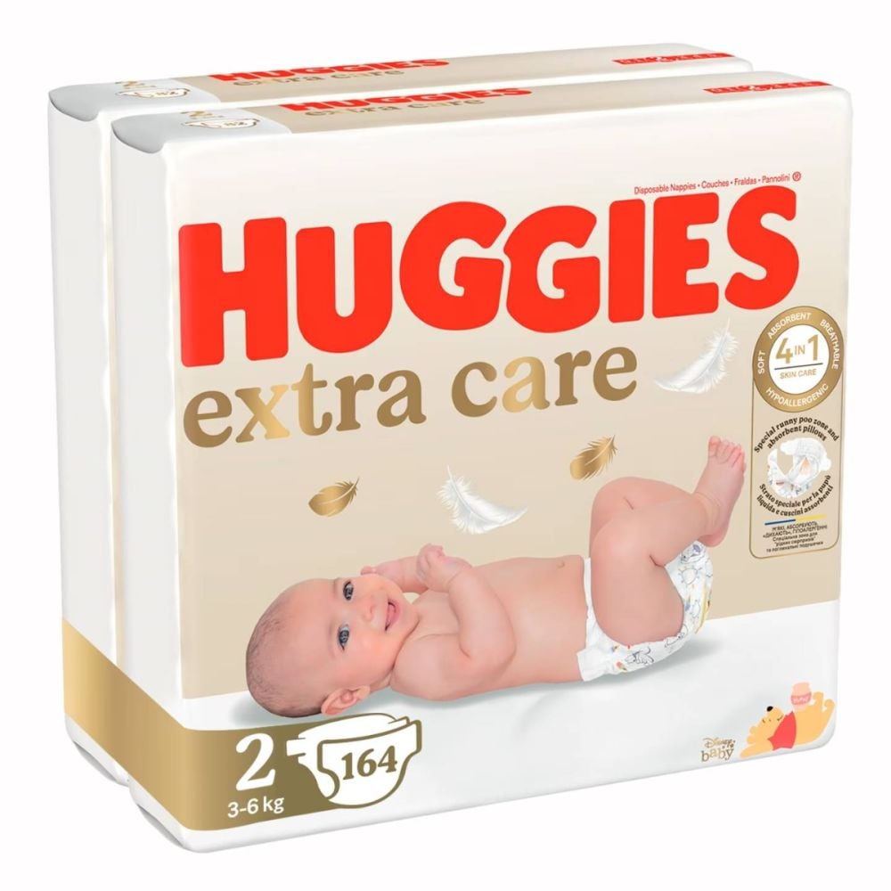 Scutece Huggies, Extra Care Mega, Nr 2, 3-6 kg, 164 buc