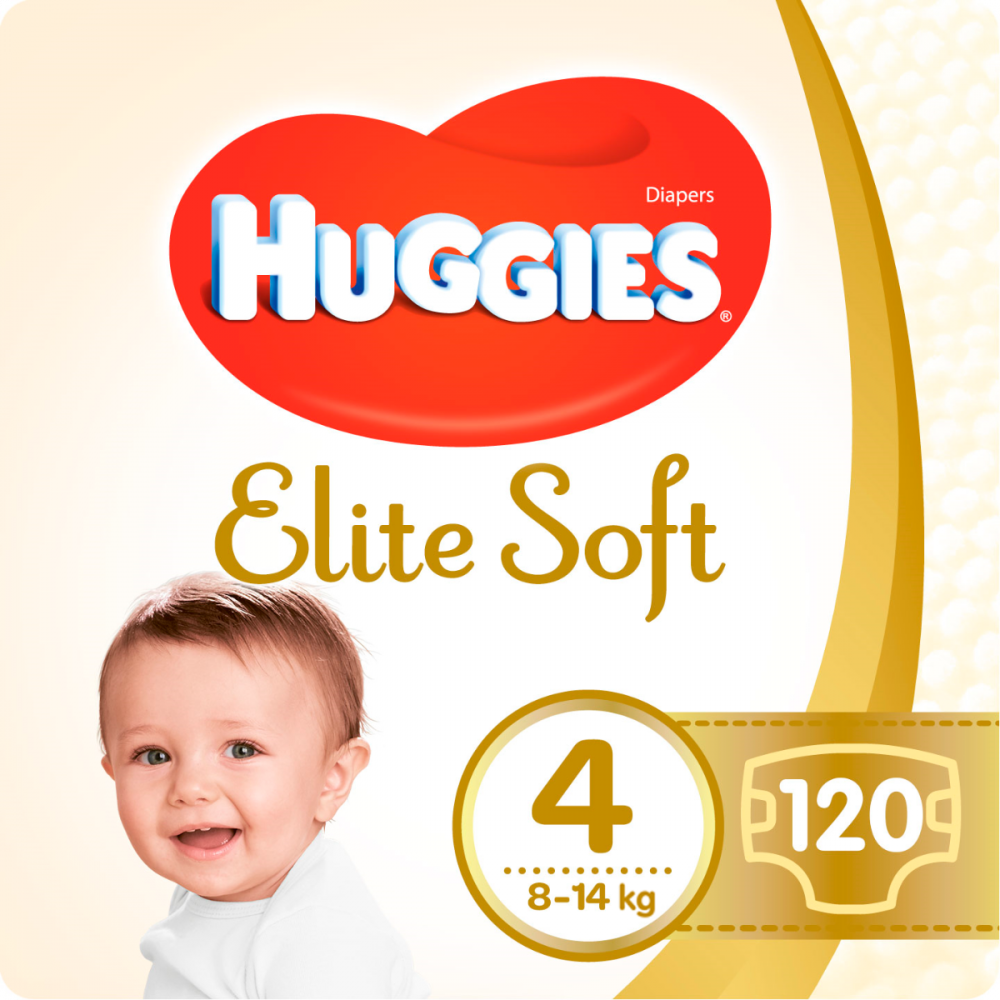 Scutece Huggies, New Elite Soft, Marimea 4, 120 buc, 8-14 kg