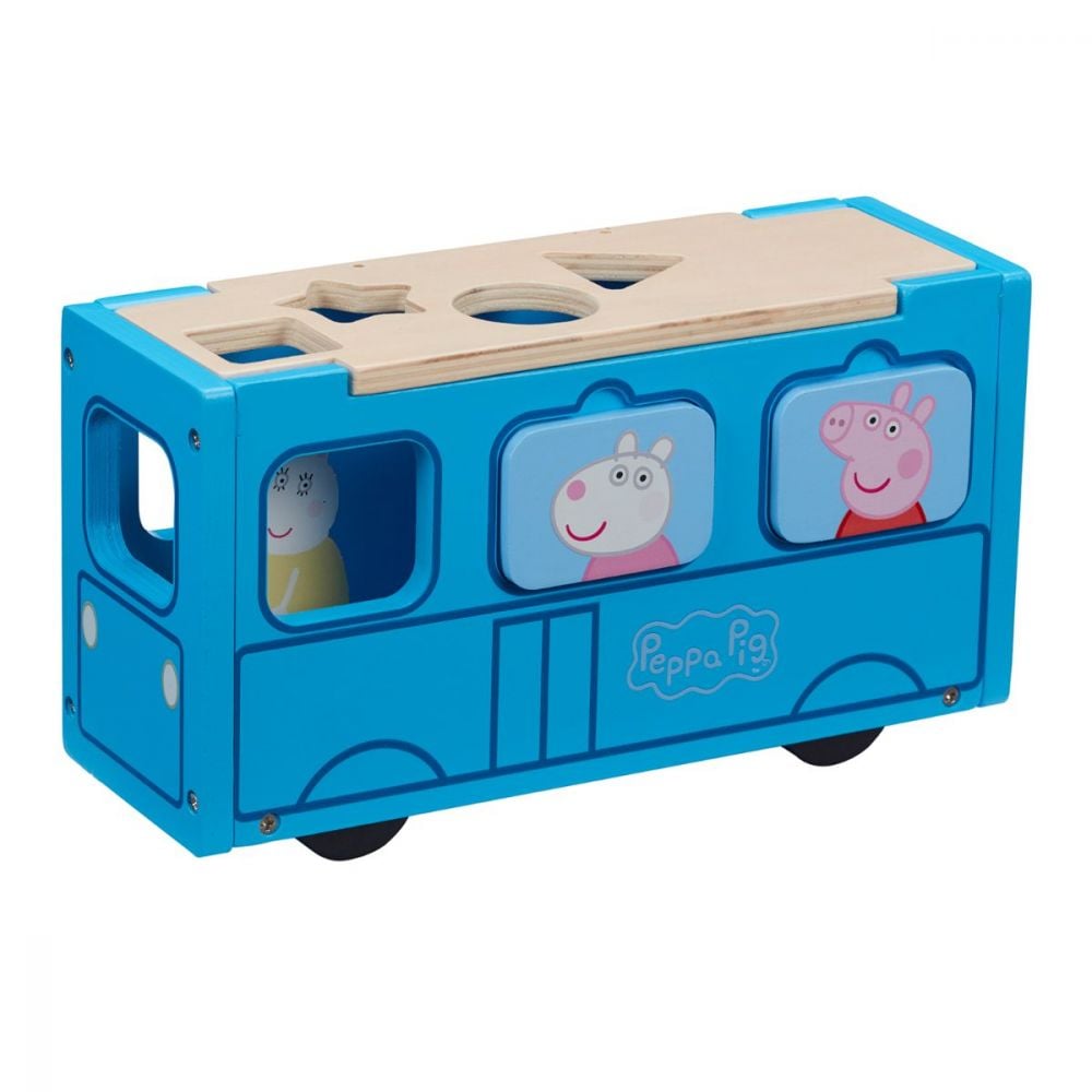 Set figurina cu autobuz scolar din lemn, Peppa Pig