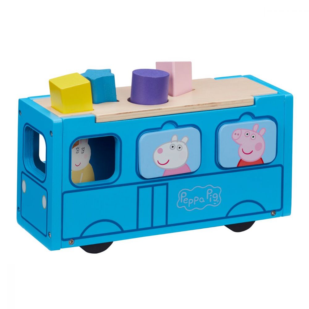 Set figurina cu autobuz scolar din lemn, Peppa Pig