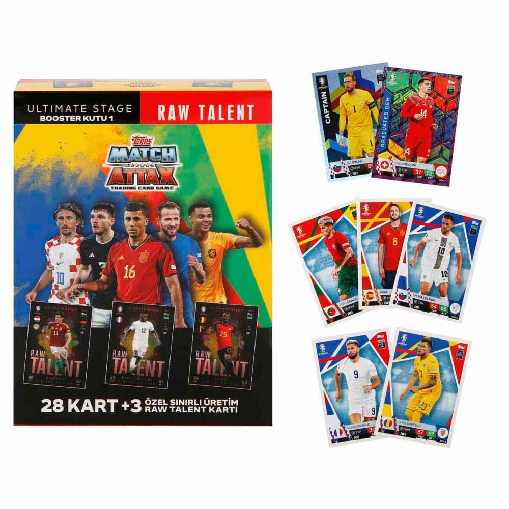 Cartonase cu jucatori de fotbal in cutie metalica, Topps, UEFA EURO 2024, 31 buc