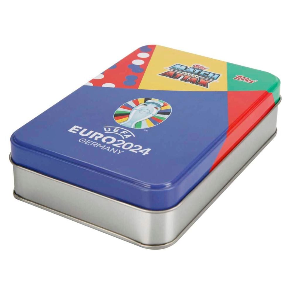 Cartonase cu jucatori de fotbal in cutie metalica, Topps, UEFA EURO 2024, 48 buc
