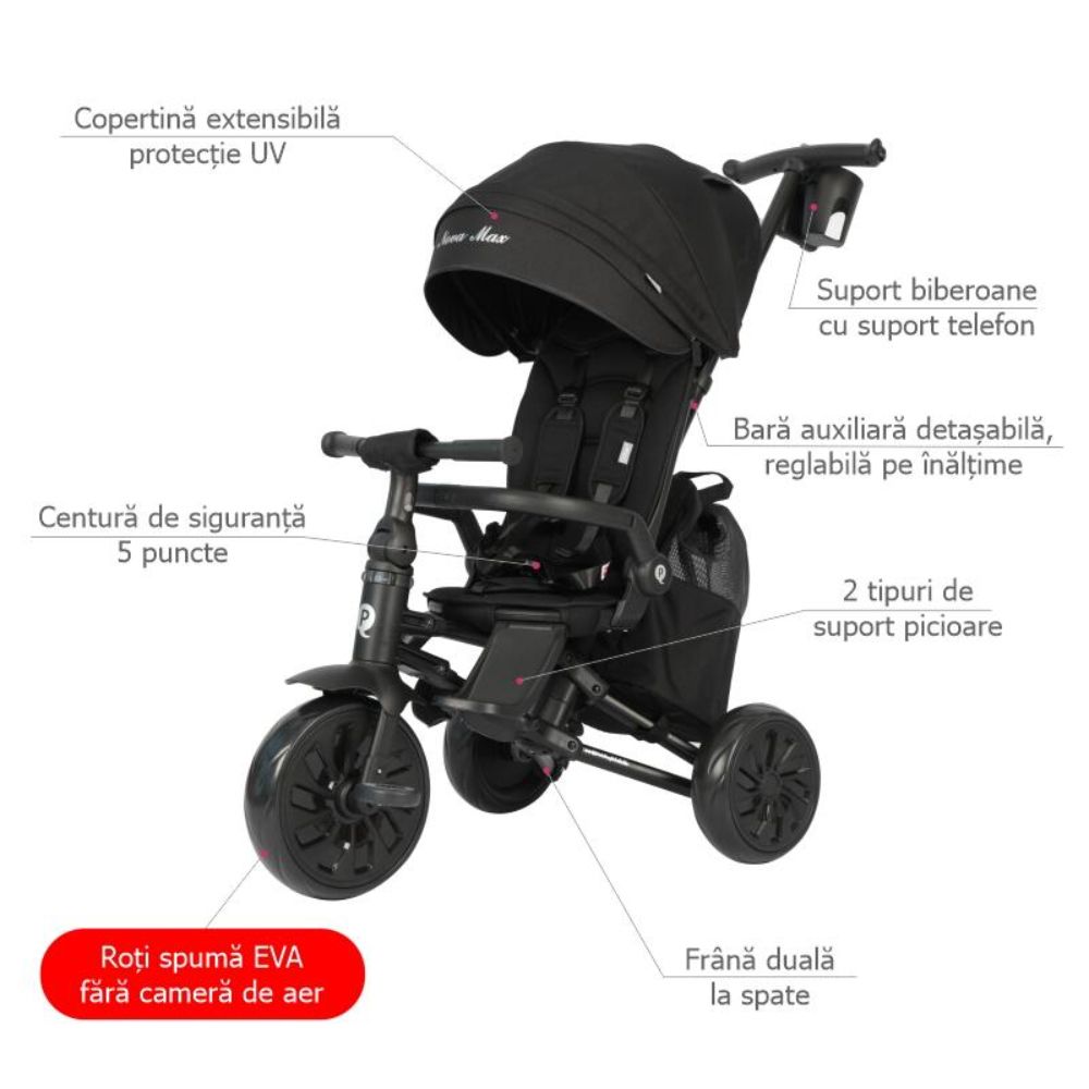 Tricicleta ultrapliabila, Qplay Nova Max, Negru