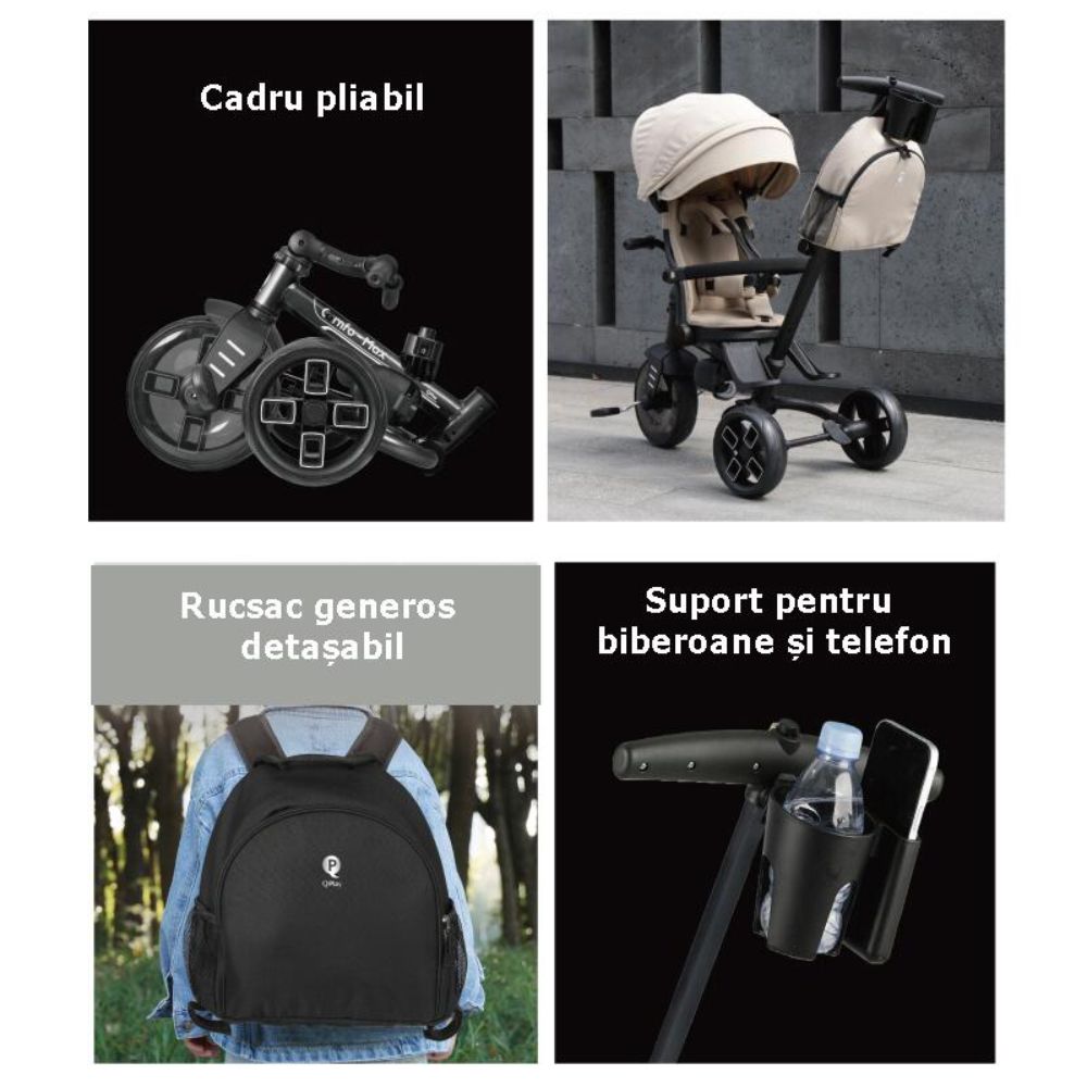 Tricicleta ultrapliabila, Qplay Comfo Max, Bej